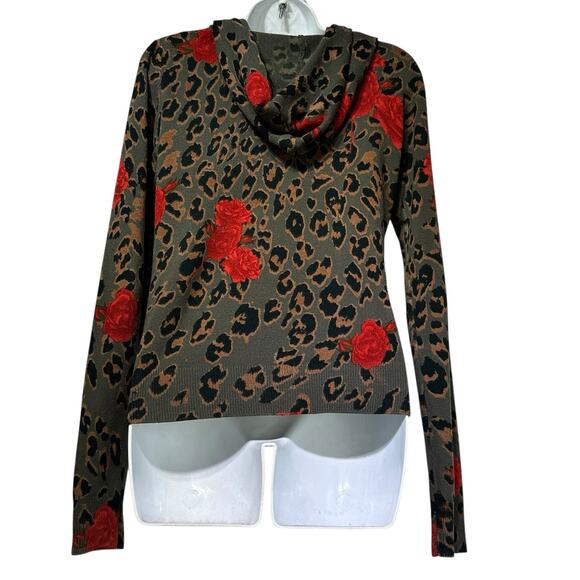 Till the End Rose Leopard Cheetah Animal Print Full Zip Sweater Hoodie Size S - Picture 2 of 5